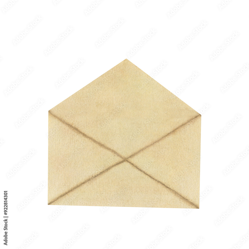Open empty beige retro kraft paper envelope on isolated background. Watercolor vintage hand drawn illustration. Clipart for letters, messages, invitations, greeting cards. design. Open empty beige retro kraft paper envelope on isolated background. Watercolor vintage hand drawn illustration. Clipart for letters, messages, invitations, greeting cards. design.