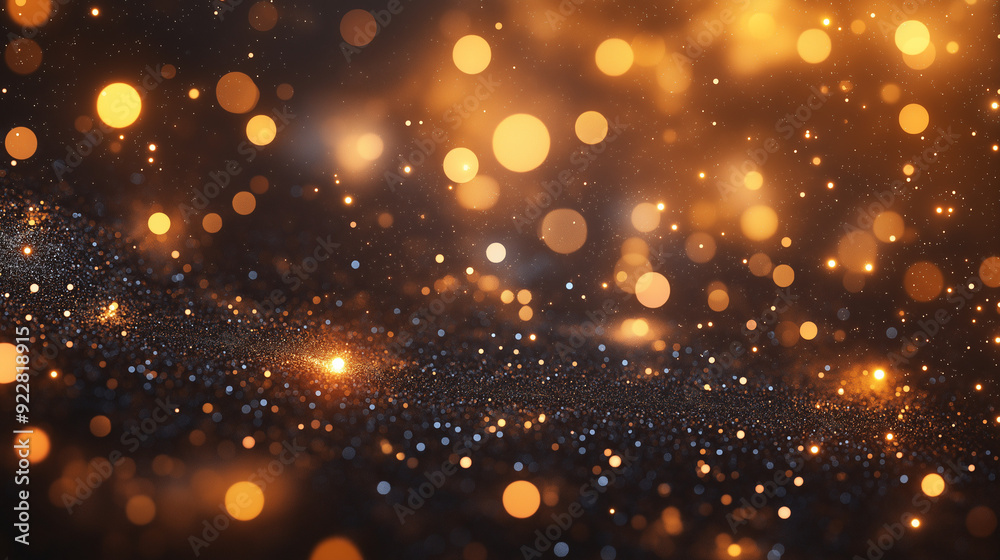 Obraz premium golden christmas particles and sprinkles for a holiday celebration like christmas or new year. shiny golden lights. wallpaper background for ads or gifts wrap and web design