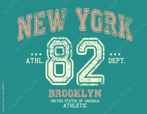 number 82 grunge typography college varsity, Vintage college style new york, brooklyn City slogan print - Retro varsity text for graphic tee t shirt or sweatshirt.eps8 photo