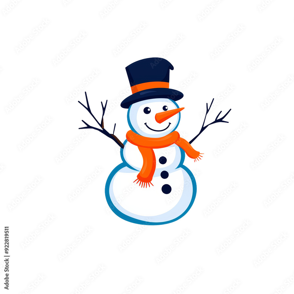 A cheerful snowman with a hat and scarf, perfect for winter and Christmas designs. A cheerful snowman with a hat and scarf, perfect for winter and Christmas designs.