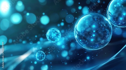 Abstract Blue Spheres with Glowing Particles