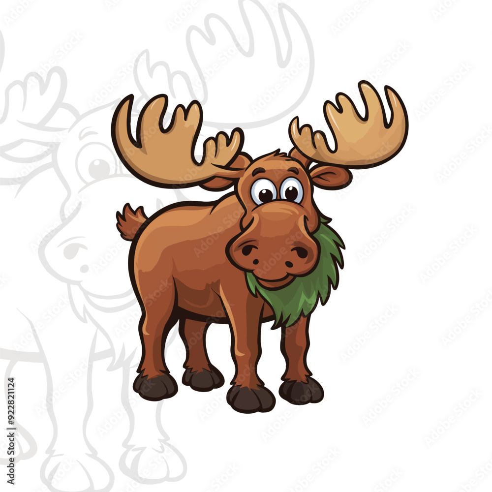 Adorable Moose Mascot Logo Design with Big Antlers, Cute Cartoon Moose Character with Friendly Smile - Ideal for Wildlife Logos and Animal-Themed Products