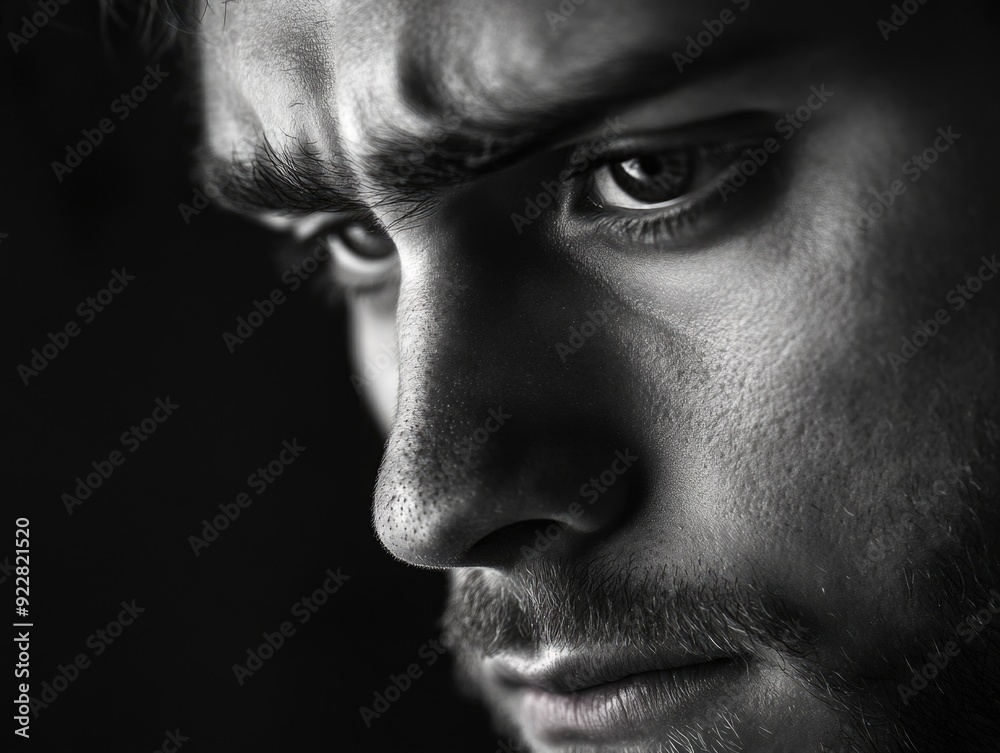 Contemplative Expression of a Man's Face in Black and White Contemplative Expression of a Man's Face in Black and White