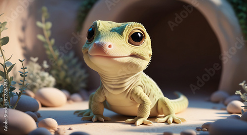 Adorable illustration of a charming little reptile, ai generated
