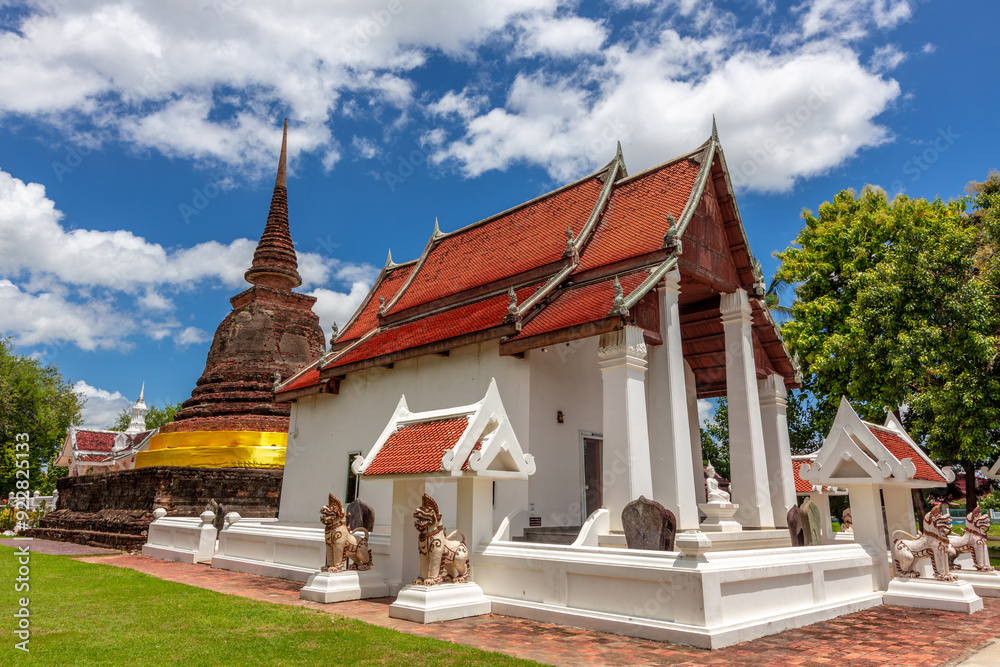 Background of Wat Traphang Thong, which is located in the middle of the water and has a wooden bridge, which is used to organize ceremonies (Loi Krathong, New Year) in Sukhothai province, Thailand. Background of Wat Traphang Thong, which is located in the middle of the water and has a wooden bridge, which is used to organize ceremonies (Loi Krathong, New Year) in Sukhothai province, Thailand.