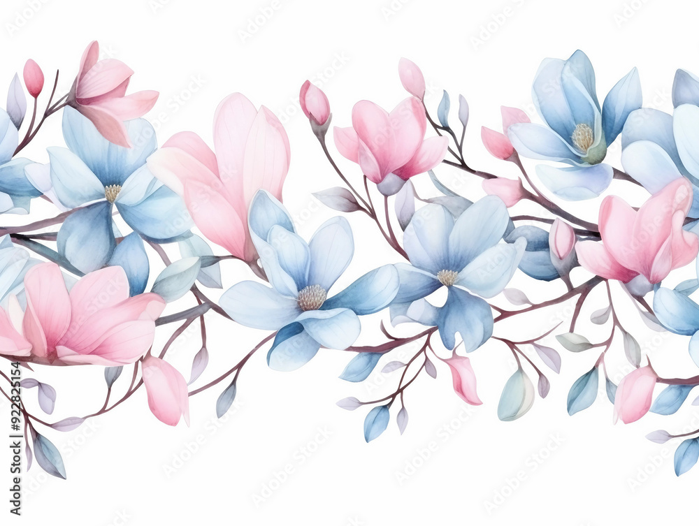 Fototapeta premium watercolor illustration seamless horizontal border
