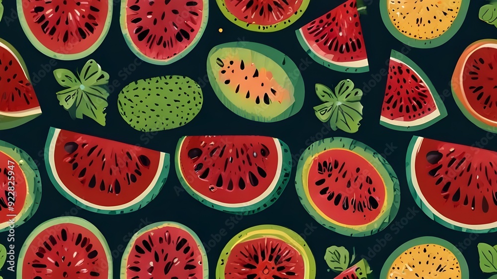 Fresh fruits, hand drawn backdrop. Colorful wallpaper Generative AI Fresh fruits, hand drawn backdrop. Colorful wallpaper Generative AI