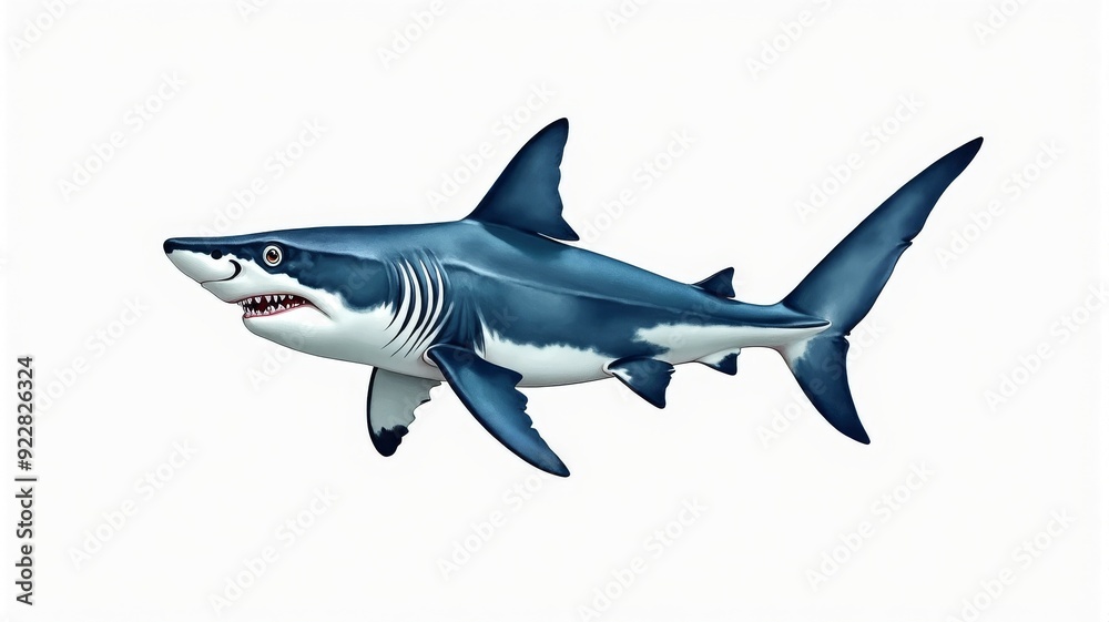 Obraz premium Cartoon Great White Shark Illustration - Marine Life Illustration for Educational Use and Children's Books