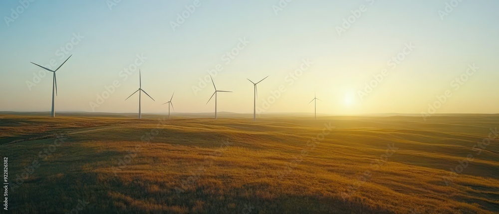 Wind Turbines in a Golden Field at Sunset Wind Turbines in a Golden Field at Sunset