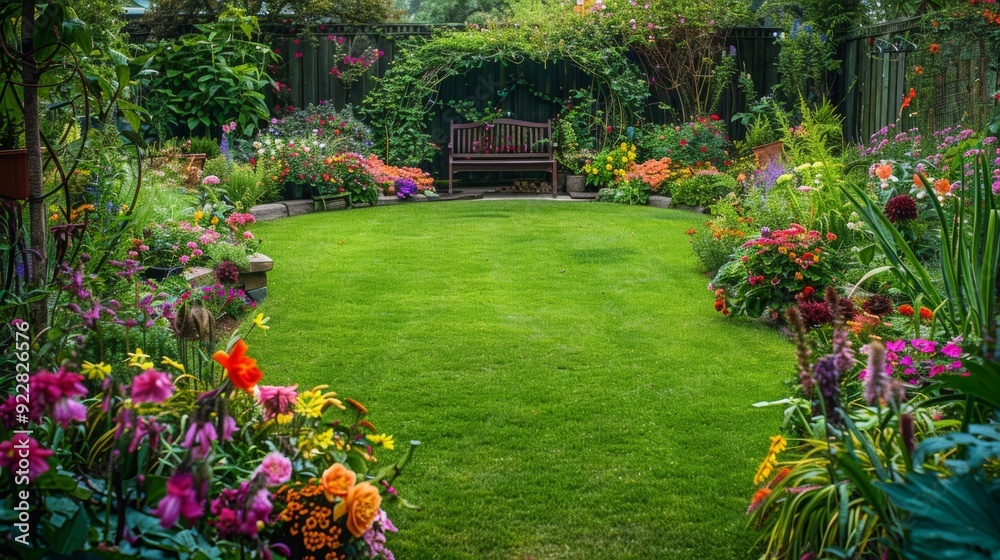 beautiful garden with flowers and a chair beautiful garden with flowers and a chair