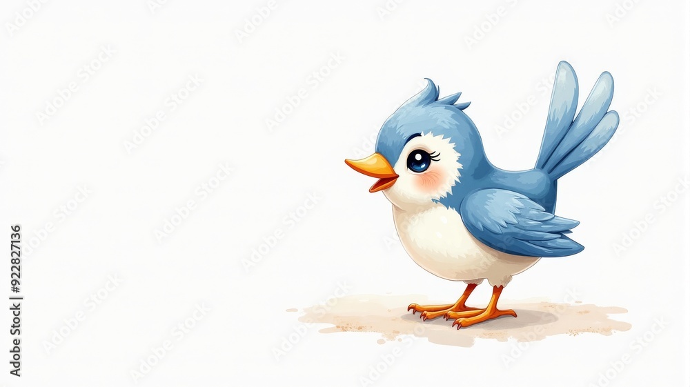 Fototapeta premium Cute Blue Cartoon Bird Singing Illustration for Kids and Educational Content