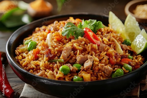 Nasi goreng is a Southeast Asian fried rice dish, usually cooked with pieces of meat and vegetables. Nasi goreng has long been considered an important - generative ai