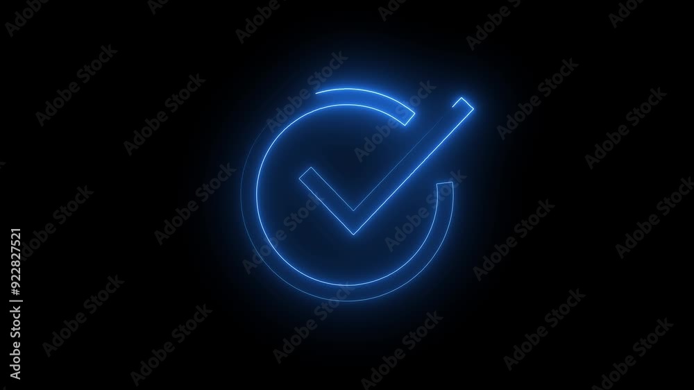 Neon line concept tick mark icon animation pink color on black background Neon line concept tick mark icon animation pink color on black background