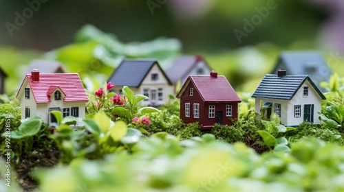 Miniature Houses in a Lush Green Meadow