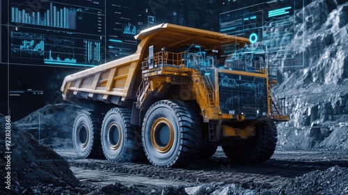 Autonomous Mining Truck with Data Analytics and Digital Screens. photo