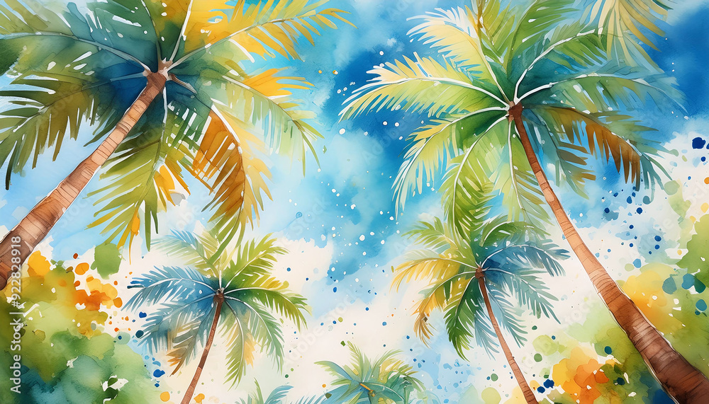 Obraz premium Tropical palm trees background on sunny day. Generative ai