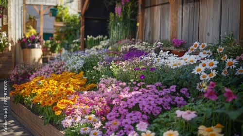 Wallpaper Mural A vibrant array of blooming flowers is on display at a local market, showcasing a variety of colors and types during a sunny spring day. Torontodigital.ca