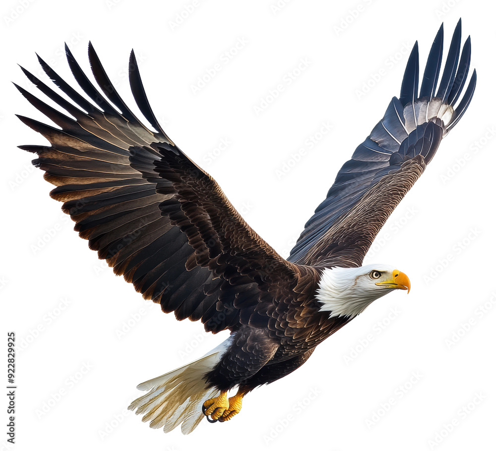 Bald eagle soaring with outstretched wings, cut out - stock png. Bald eagle soaring with outstretched wings, cut out - stock png.