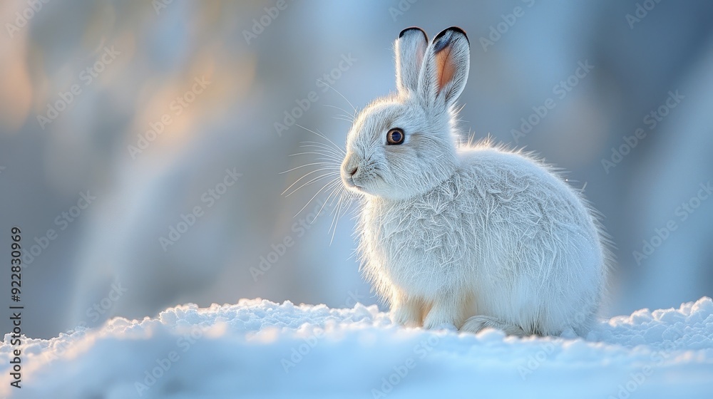 A White Snowshoe Hare Sitting in the Snow A White Snowshoe Hare Sitting in the Snow
