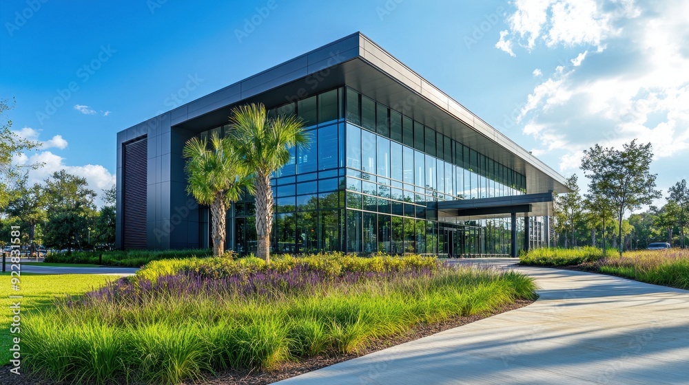Obraz premium Modern Office Building with Green Landscaping.