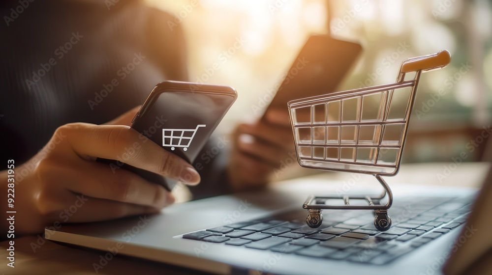 A woman is using her cell phone to shop online A woman is using her cell phone to shop online