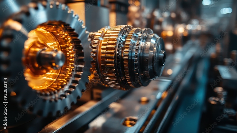 Obraz premium Closeup of Industrial Gears and Machine Parts.