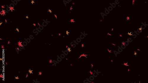 紅葉がひらひら舞い落ちる落葉のアニメーション　暗め背景あり　ループ可能