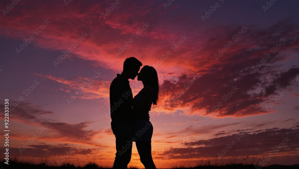 silhouette of a couple on a sunset background silhouette of a couple on a sunset background