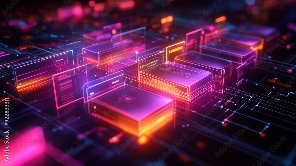 Neon Glowing Abstract Digital Data Network. Neon Glowing Abstract Digital Data Network.