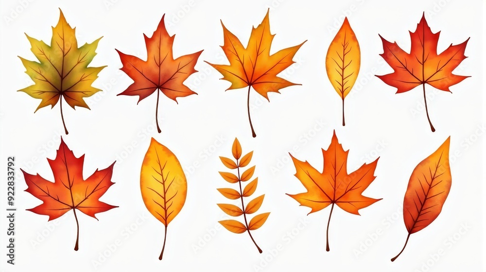 Obraz premium Collection of Colorful Autumn Leaves Illustration with Maple and Birch Leaf Designs