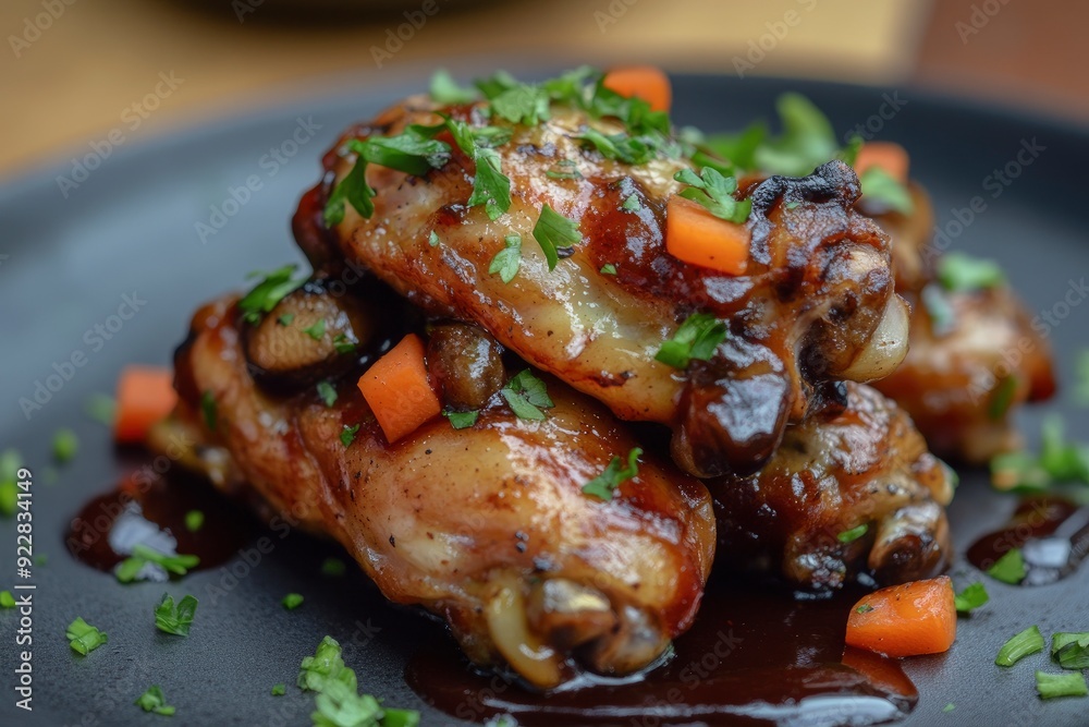Stuffed Chicken Wings , Stuffed with carrot, mushroom. Served with BBQ sauce - generative ai Stuffed Chicken Wings , Stuffed with carrot, mushroom. Served with BBQ sauce - generative ai