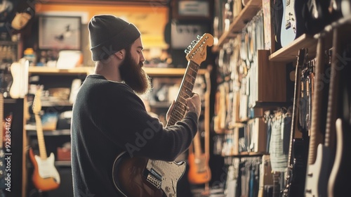 Musician Choosing Guitar in Store