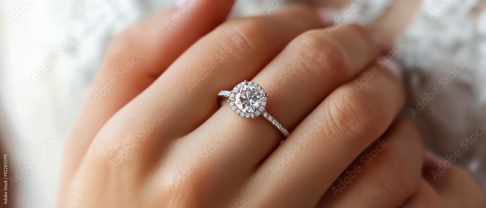 Close-up of a Hand Wearing a Diamond Engagement Ring Close-up of a Hand Wearing a Diamond Engagement Ring