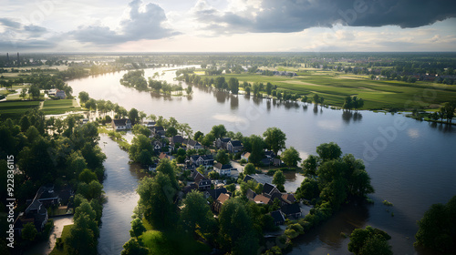 The Dutch Landscape along Waal River in Gelderland Province Netherlands photo