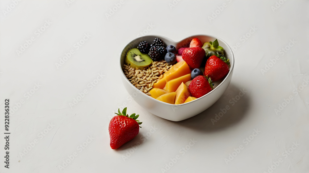 Vegetables and fruits and salad in a white bowl, against a white background Vegetables and fruits and salad in a white bowl, against a white background
