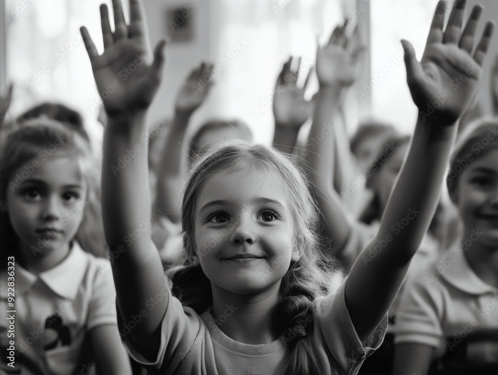 Fototapeta premium Young Child Raising Hand in Class