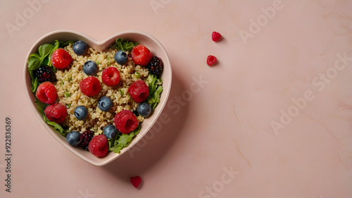 Wallpaper Mural A vibrant heart-shaped bowl overflowing with nutrient-rich foods like berries, leafy greens, and quinoa, placed on a pastel-colored background Torontodigital.ca