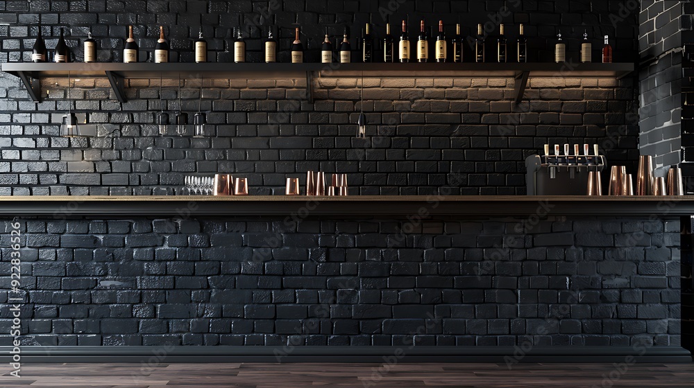 bar interior with black brick wall and wooden floor bar interior with black brick wall and wooden floor