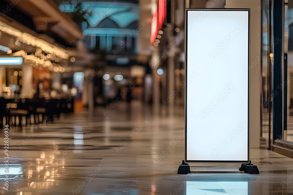 Minimalist roll up poster stand mockup in shopping mall wide banner design with empty copy space Minimalist roll up poster stand mockup in shopping mall wide banner design with empty copy space