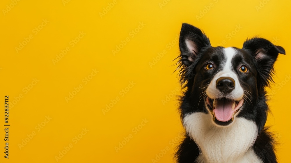 Happy Border Collie on Yellow Background Happy Border Collie on Yellow Background