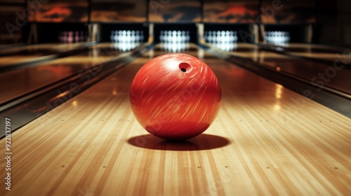 Striking Red Bowling Ball on Lane