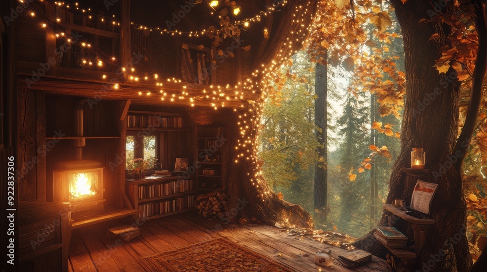 A room with a fireplace and lots of lights in it, AI A room with a fireplace and lots of lights in it, AI