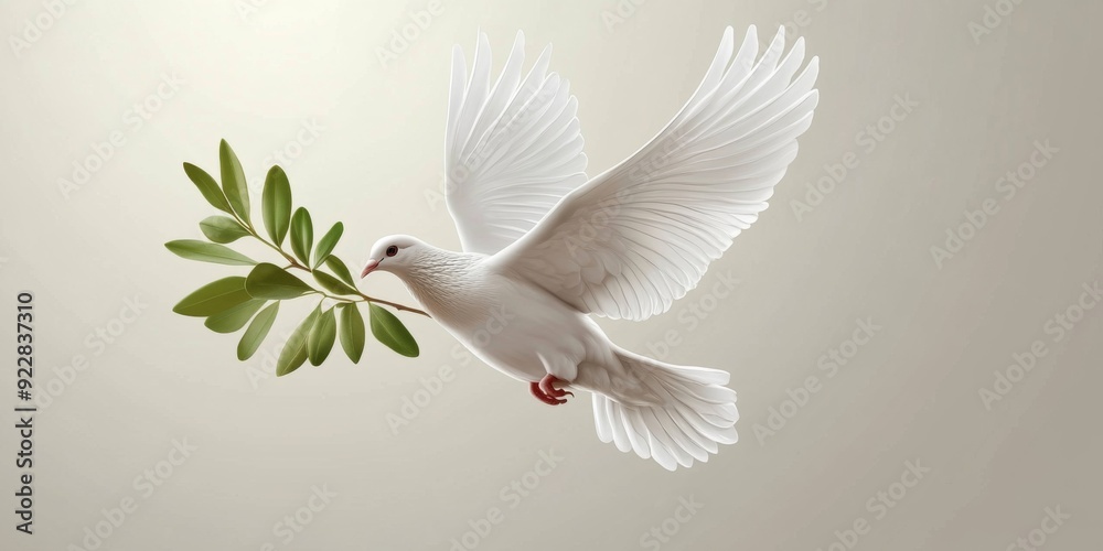 Emblem of Peace: A White Dove Holding an Olive Branch, Inspiring Serenity and Universal Harmony.