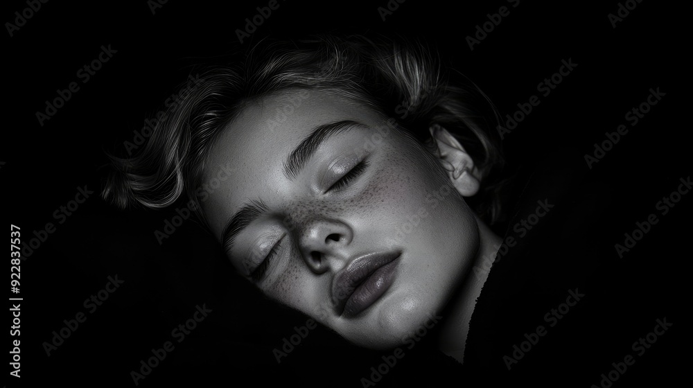 Woman Peacefully Sleeping, Wrapped In The Comfort Of Her Bed Woman Peacefully Sleeping, Wrapped In The Comfort Of Her Bed