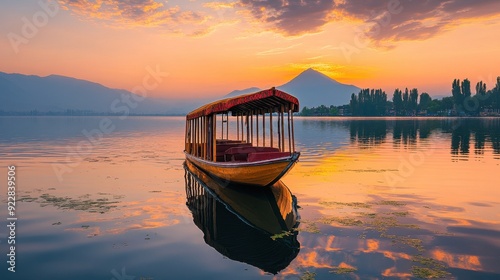 Shikara boat floating on Dal Lake in Srinagar, Jammu and Kashmir, India , Shikara, boat, Dal Lake, Srinagar  photo