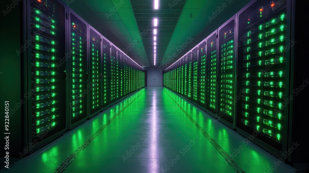 Fototapeta premium Sustainable Cloud Computing - Harnessing Green Data Centers for Cutting-Edge Performance storage sustainability green 