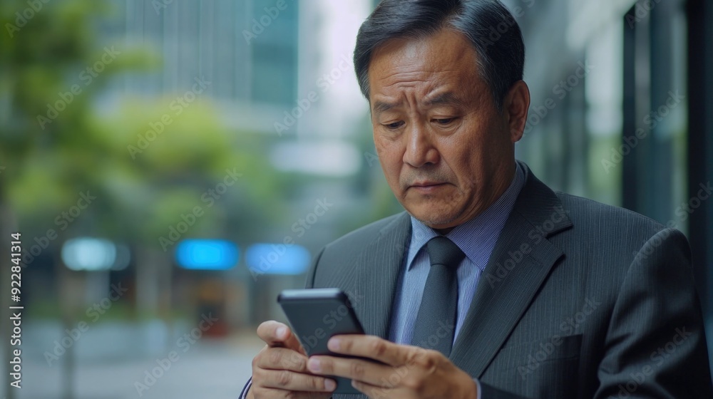 Businessman Engrossed in Cell Phone Businessman Engrossed in Cell Phone