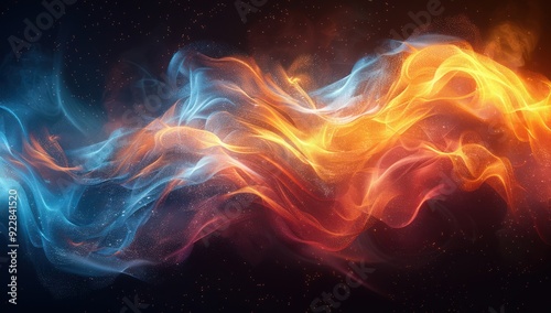 Abstract Digital Art with Blue and Orange Flames