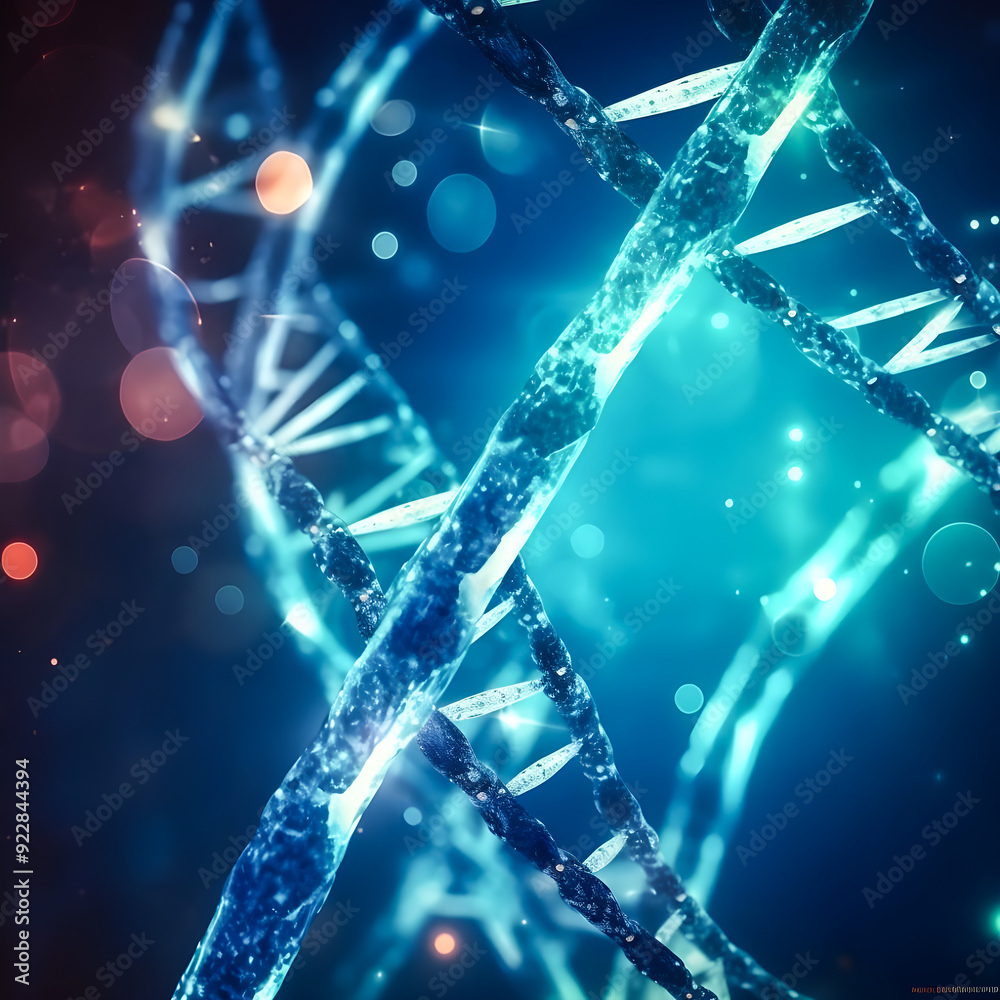 Photo DNA helix, molecule   atom, abstract structure for science or medical background 4K hyper realistic 