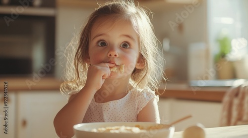 Endearing Toddler Enjoying a Bowl of Cereal photo